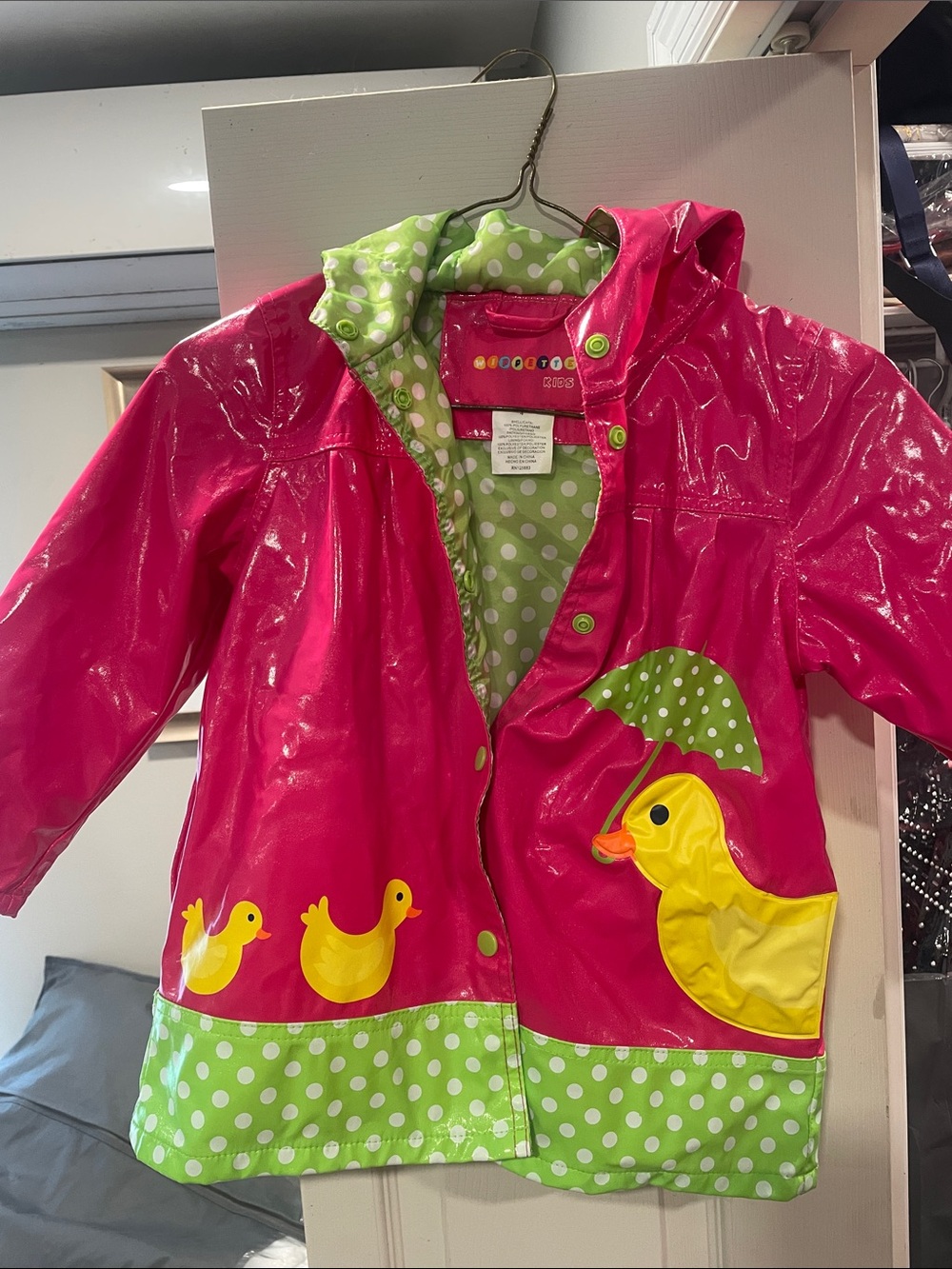 Wippette Pink Girls Raincoat with Green Polka Dot Lining